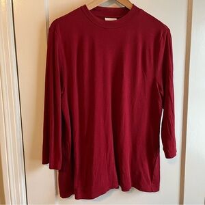 J. Jill Brick Red Mock Neck Cotton Top with 3/4 Sleeves, Size L